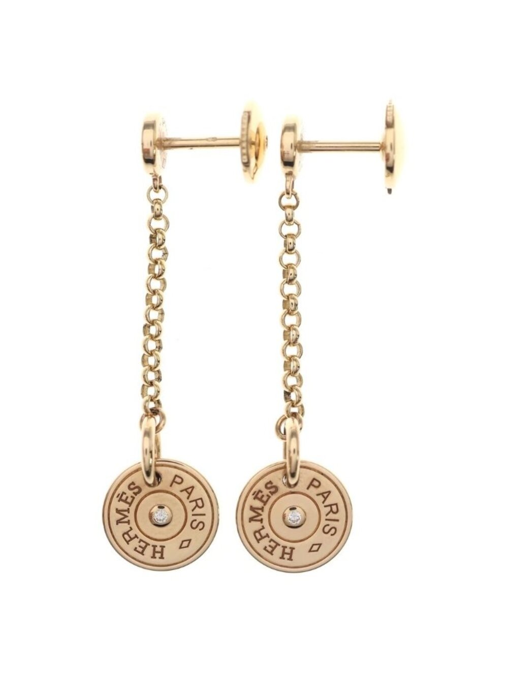 Hermes Gambade Clou de Selle Earrings Diamond Pink Gold